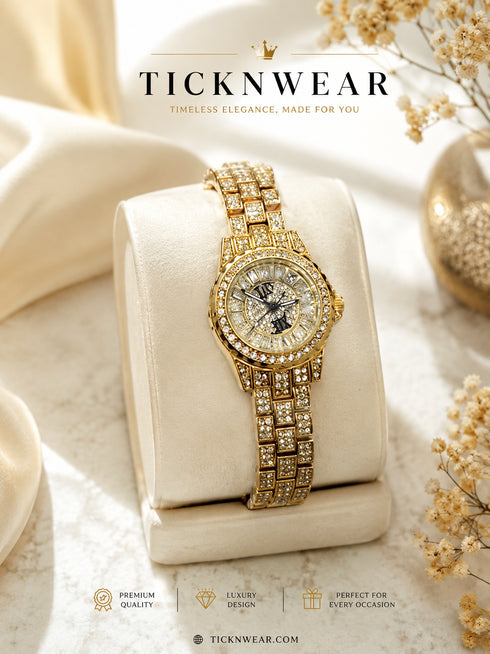 Bee Sister-Luxury Gold Crystal-Studded Ladies Watch