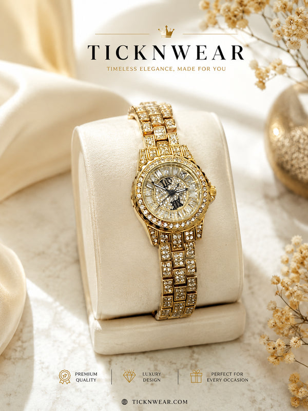 Bee Sister-Luxury Gold Crystal-Studded Ladies Watch