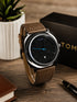 TOMI T-084 Men's Analog Watch | Black Dial & Brown Leather Strap