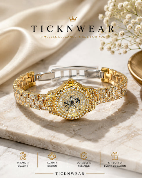 Bee Sister-Luxury Gold Crystal-Studded Ladies Watch