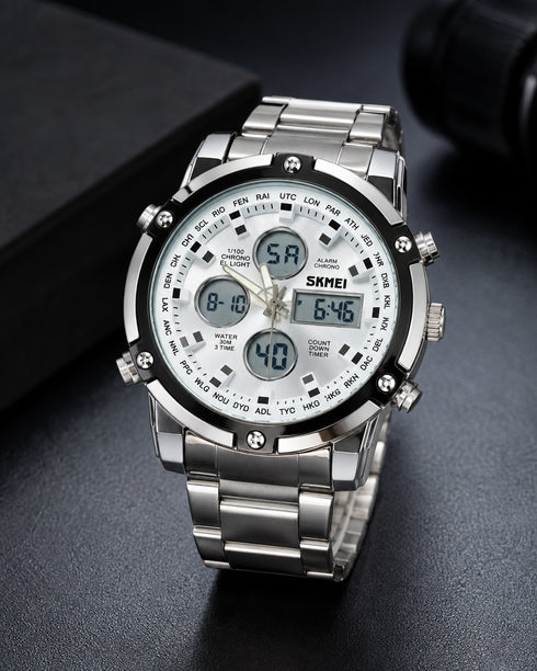 SKMEI Rugged Navigator – Premium Dual Display Multi-Function Watch for Men