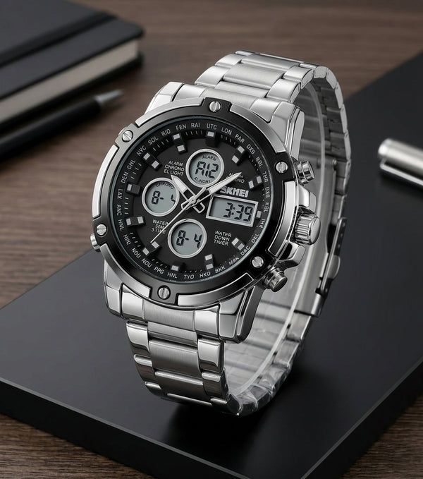 SKMEI Rugged Navigator – Premium Dual Display Multi-Function Watch for Men