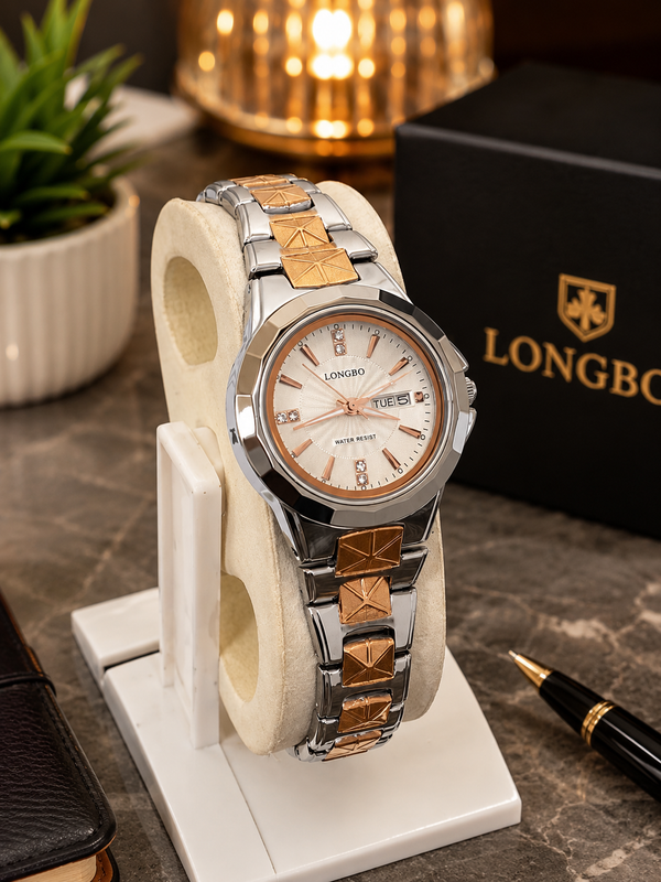 LONGBO Two-Tone Women's Analog Watch | Silver & Rose Gold Luxury Timepiece